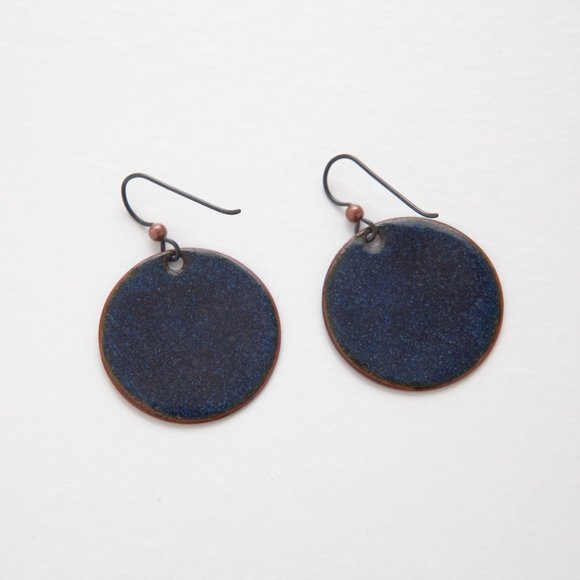 Handmade Copper Enamel Earrings Pierced Dangle Round Boho Rustic Handcrafted - Picture 9 of 11